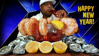 Colossal Cocktail Shrimp And Oysters Seafood Mukbang 먹방 [upl. by Ashli]