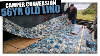 Fitting 56 YEAR OLD LINO in Our DIY Campervan Conversion  Peugeot Boxer Mk1 [upl. by Manvel]