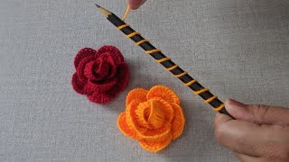 Amazing Hand Embroidery flower design trick with pencil  Hand Embroidery Rose flower design idea [upl. by Bauer]