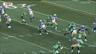 Winnipeg Blue Bombers vs Saskatchewan Roughriders Garrett Marino Late Hit Labour Day Classic [upl. by Nett]