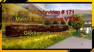 Spur N 1160 Modelleisenbahn Digital Fahrvideo 171 Minitrix Schienenbus VT 98 mit Glockenankermotor [upl. by Yllod]