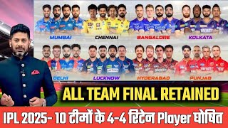 IPL 2025 All Team Final RETAINED PLAYERS  RCB CSK KKR PBKS SRH RR DC MI LSG  ipl 2025 news [upl. by Helfant]