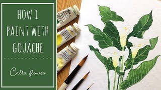 How I paint with gouache  some tips  Calla gouache flower  Flower calendar 2019 [upl. by Unni828]