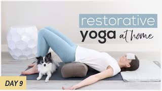 Restorative Yoga Poses At Home  Supported Bridge Pose With Bolster [upl. by Nereus]