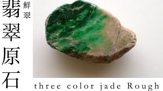 Vivid green jadeite rough stone 鮮やかな緑色が溶け込む翡翠原石 彩 [upl. by Onil]