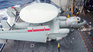 Launching 400 Million Super Advanced Radar Plane on US Aircraft Carrier [upl. by Eelyac]