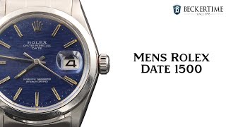 Mens Rolex Stainless Steel Date Watch Model Ref 1500 Blue Mozaic Dial [upl. by Spanjian]