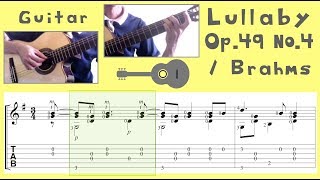 Lullaby Op49 No4  Brahms Guitar Notation  TAB [upl. by Ynaffyt]