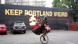 Unicycling Darth Vader upgrades to Flaming Bagpipes  Keep Portland Weird  The Unipiper Official [upl. by Schulze]