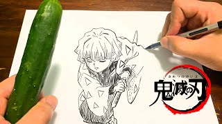 【Demon Slayer Kimetsu no Yaiba】 Zenitsu Agatsuma sliced cucumbers with kaminari no kokyu [upl. by Mitran]