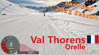 4K Skiing Val Thorens from Orelle Last Day of 2023 Ski Season Les3Vallées France GoPro HERO11 [upl. by Akimaj984]