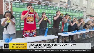 Picklesburgh including pickle juice drinking contest kicks off [upl. by Oibesue603]