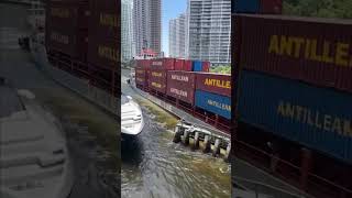 Antillean Line ship appears to have hit a barrier under the Brickell Avenue Bridge in Miami Florida [upl. by Ojybbob]