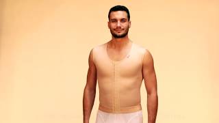 How to properly put the postoperative LIPOELASTIC® male vest with front hooks on [upl. by Irim]