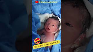 A cute newborn babys first sneeze seconds after birth 😍❤️ viralbaby cute [upl. by Giulio]