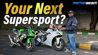 Your Next Supersport Ducati Supersport 950 S vs Kawasaki Ninja ZX6R  MotorBeam [upl. by Wojak]