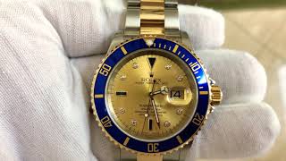 Rolex Submariner 16613 T with yellow gold Serti dial [upl. by Adnoyek202]