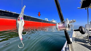 Fishing SOLO beside this Huge FREIGHTER Ship in the GULF of MEXICO [upl. by Mharg399]