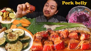 Pork belly sauteed butter garlic zucchini Mula ko achar beetroot juice basmati rice mukbang [upl. by Close116]