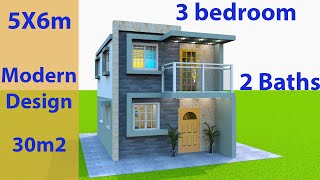 5x6m Modern House Design with 3 Bedrooms 30m2 [upl. by Anohs]