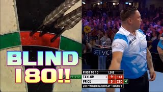 Gerwyn Price Blind 180 Against Phil Taylor  Scores 55 With One Dart [upl. by Eillas]