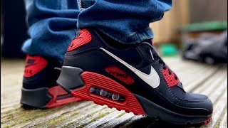 THESE ARE FIRE NIKE AIR MAX 90 BLACK MYSTIC RED On Feet Review [upl. by Thielen]