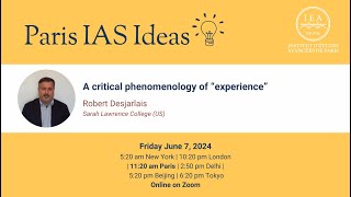 Robert DESJARLAIS  Paris IAS Ideas  A critical phenomenology of “experience” [upl. by Peterus966]