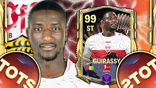 BEST ST IN THE GAME TEAM OF THE SEASON PLAYER SERHOU GUIRASSY 99 OVR REVIEW  FC MOBILE 24 [upl. by Annavaig]