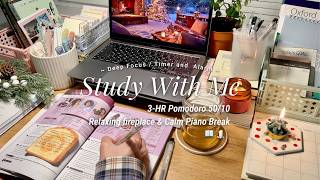 3HR STUDY WITH ME Pomodoro 5010 Relaxing fireplace amp Calm Piano Break countdown  alarm [upl. by Shayn]