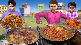 Lalchi Manchurian Bhel Wala Chinese Bhel Street Food Hindi Kahani Moral Stories New Comedy Video [upl. by Romelda]