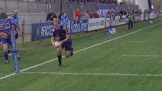 Ashley Smith strolls in for Try and gets injured  Zebre v Newport Gwent Dragons 29th March 2014 [upl. by Assirim322]