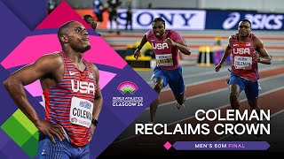 Christian Coleman storms to golden 60m glory ‼️  World Indoor Championships Glasgow 24 [upl. by Enneite]