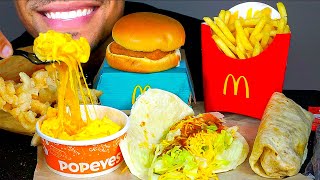 ASMR MCDONALDS MAC amp CHEESE TACO BELL BURRITO TACO FRIES MUKBANGS EATING SOUNDS AD [upl. by Norved]