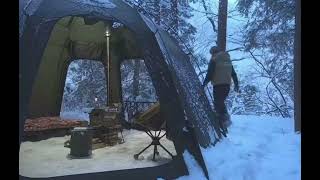 HEAVY SNOW TYPHOON CAMP WITH LUXURY AIR TENTMORE COZIER SLEEP [upl. by Emiatej961]