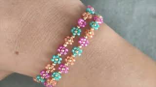 Tutorial flower bracelet or necklace very easy for beginners too [upl. by Riffle]