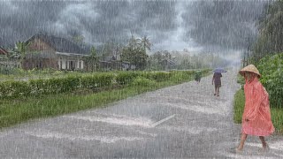 Heavy Rain and Thunderstorms in Beautiful Village Life  Walk in a Thunderstorm in the Afternoon [upl. by Kendall315]