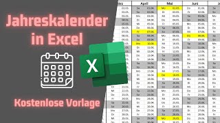 Dynamischen Jahreskalender in EXCEL erstellen [upl. by Anwad]