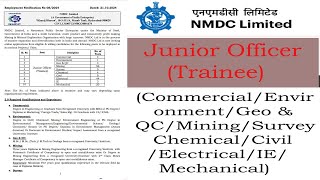 202425 Recruitment of Junior Officer Trainee NMDC Limited for Extra Gain [upl. by Anayrb]