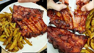 Costillas de cerdo al horno DELICIOSAS TIERNAS con BBQ  RECETA en 3 PASOS FÁCIL y RÁPIDA [upl. by Atinnor722]