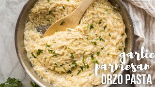 Garlic Parmesan Orzo Pasta made in one pot  The Recipe Rebel [upl. by Howe224]