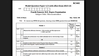 Microcontrollers MODEL QUESTION PAPER 2022 scheam FOR 4th sem CSE STREAM [upl. by Munroe]