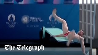 French diver slips and falls during Olympic inauguration ceremony [upl. by Dolloff96]