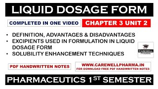 Liquid Dosage Form Complete  Chapter 3 Unit 2  Pharmaceutics 1 b pharmacy 1 semester  Carewell [upl. by Ycnalc]