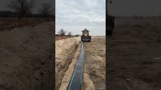 So smoothly and skillfully workers embed the pipe fltting Excavator Pipeline Installation stress [upl. by Lehplar]