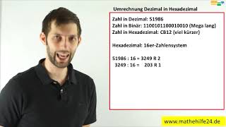 Umrechnung Dezimal in Hexadezimal umrechnen  Mathematik [upl. by Oiluig]