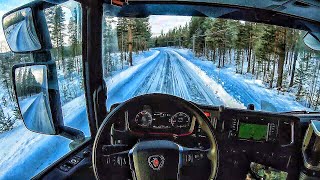 POV Driving Scania S520  Winter road in Sweden [upl. by Drugge445]