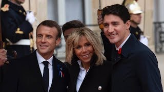 Trudeau greeted by Macron ahead of Paris Armistice Day events [upl. by Frasquito]