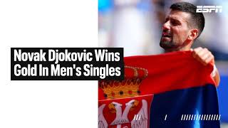 Novak Djokovic wins first career gold medal over Carlos Alcaraz 🥇 [upl. by Elatia]