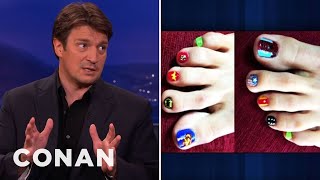 Nathan Fillion Superhero Toenail Artiste  CONAN on TBS [upl. by Petua]