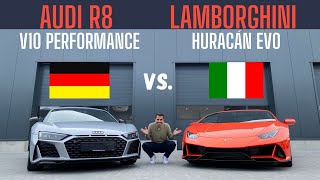 Deutschland vs Italien  Audi R8 V10 performance vs Lamborghini Huracán EVO  Hamid Mossadegh [upl. by Euqenimod]